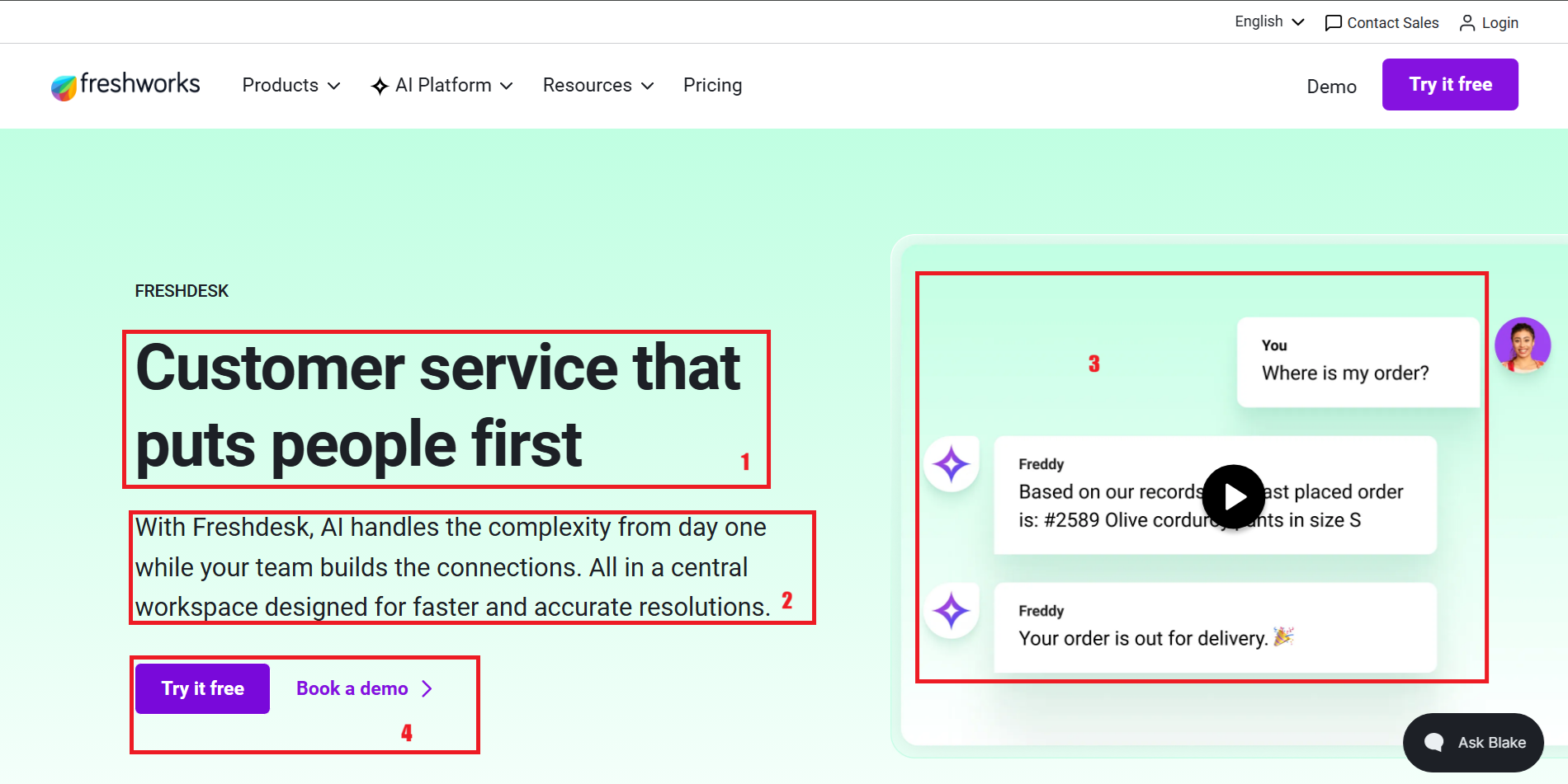 Screenshot annotation — Homepage hero