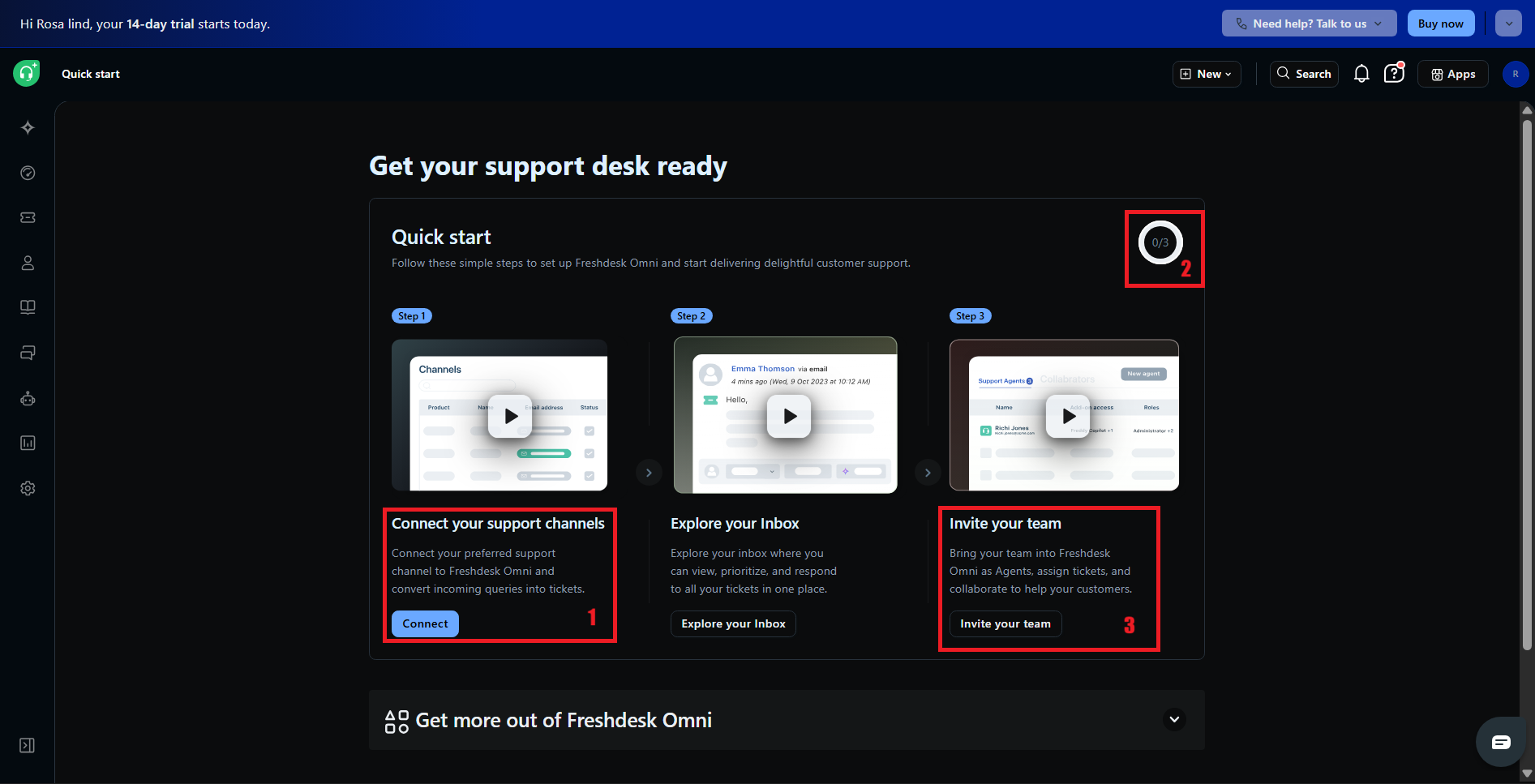 Screenshot annotation — Quick start screen