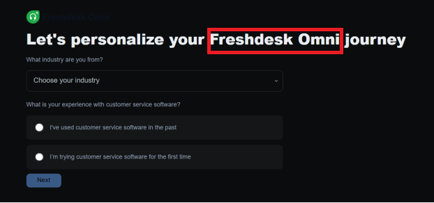 Screenshot annotation — Post-signup personalisation screen